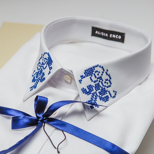 Chemise blanche avec broderie bleue GRANDEUR